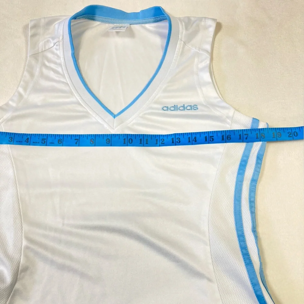 Adidas Women's White and Blue V-Neck Top see measurements- more like a size 8 - Picture 4 of 6